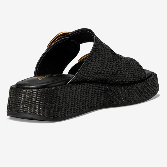 NWT Sam Edelman Black Nerissa Woven Platform Slide with Gold Buckles - Picture 5 of 9